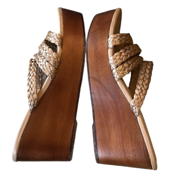 Kaanas Providencia Raffia Straw Strappy Wood Wedge Platform Sandals - 9 - Picture 11 of 16